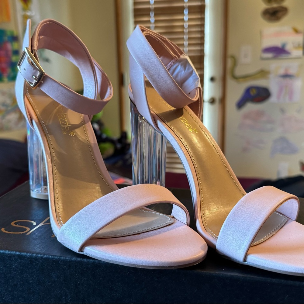 Shoe Dazzle Light Pink Clear Block Heels